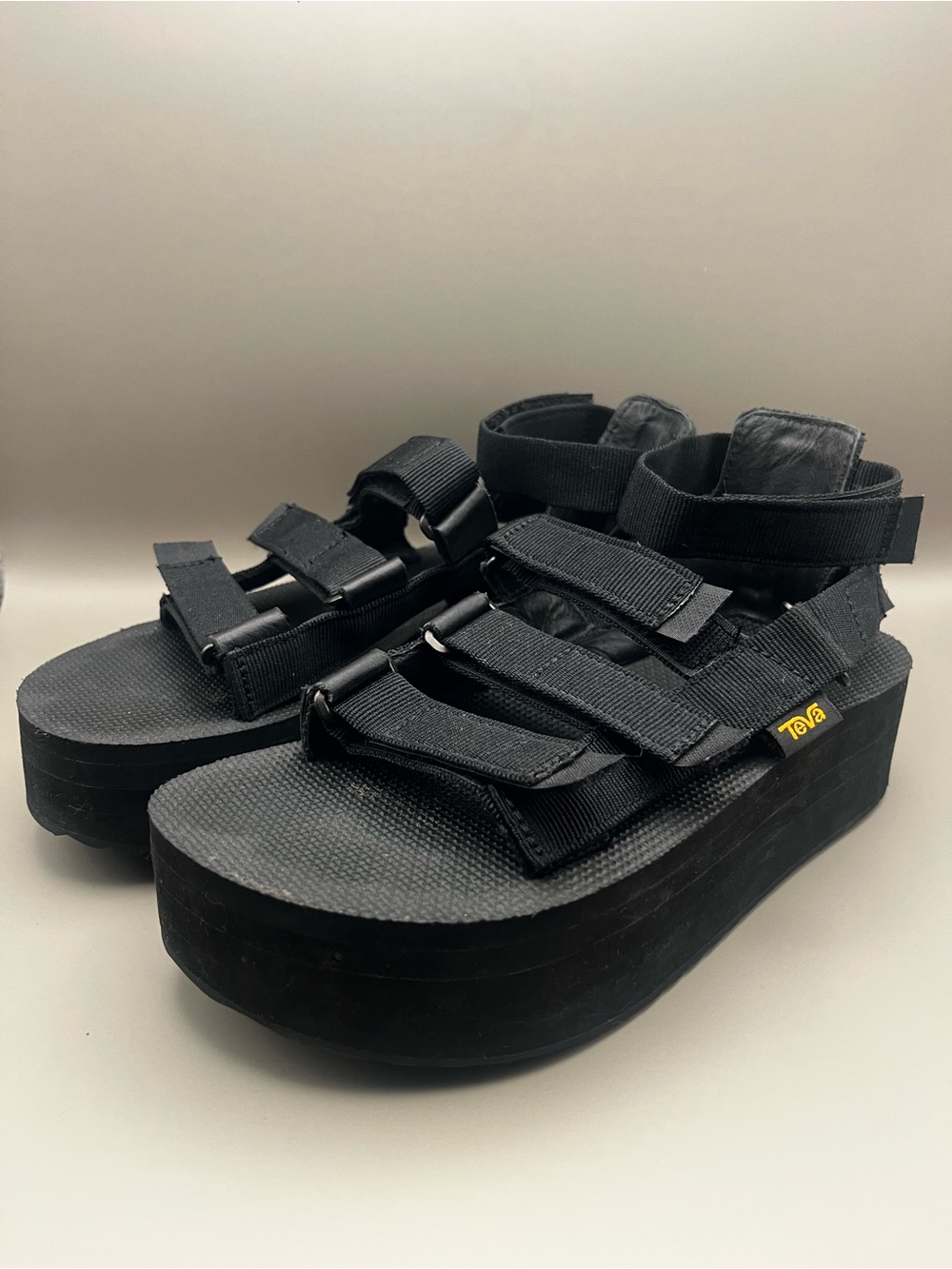 Teva Black Platform Velcro Strap Sandals